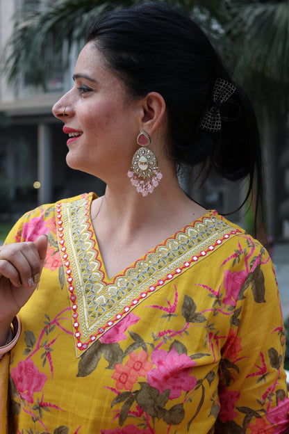 Yellow Premium Mul-Mul Kalamkari Suit – Straight Cut Ethnic Wear - Har Pal Fashionable
