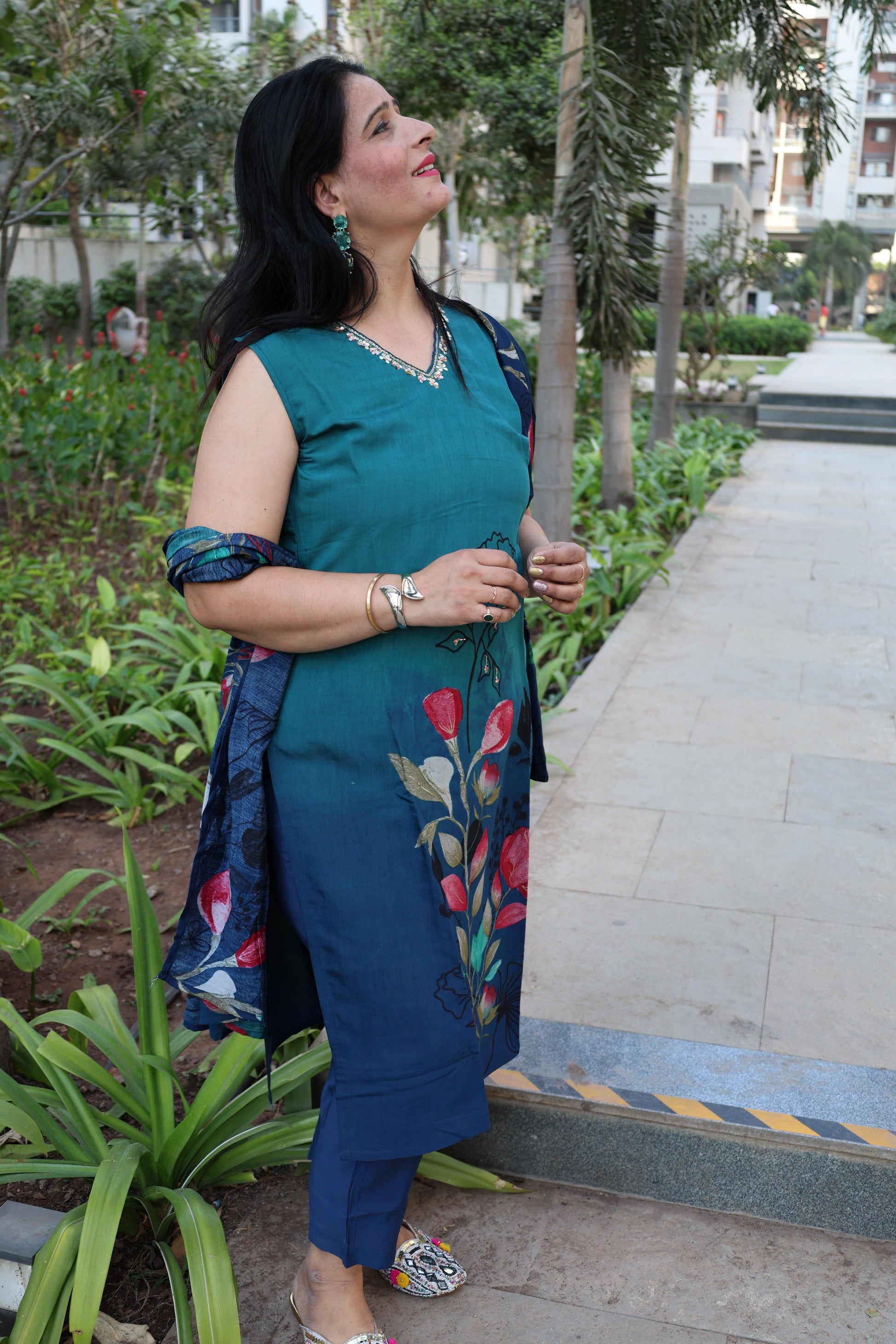 Peacock Pure Silk Straight Cut Suit – Digital Print | Elegant Ethnic Wear - Har Pal Fashionable