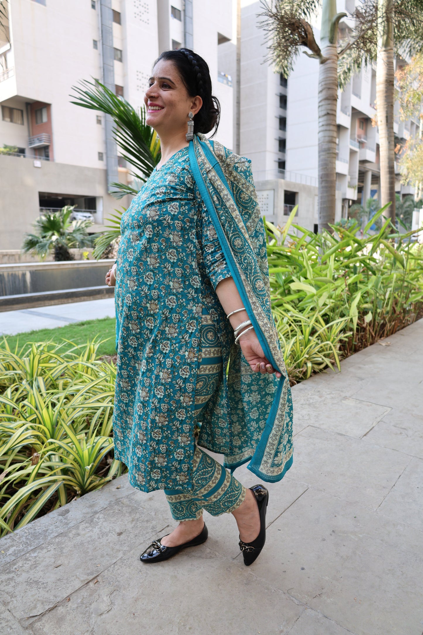 Pure Cotton Straight Cut Suit | Kalamkari Print Kurta | Geometric Print Pant - Har Pal Fashionable