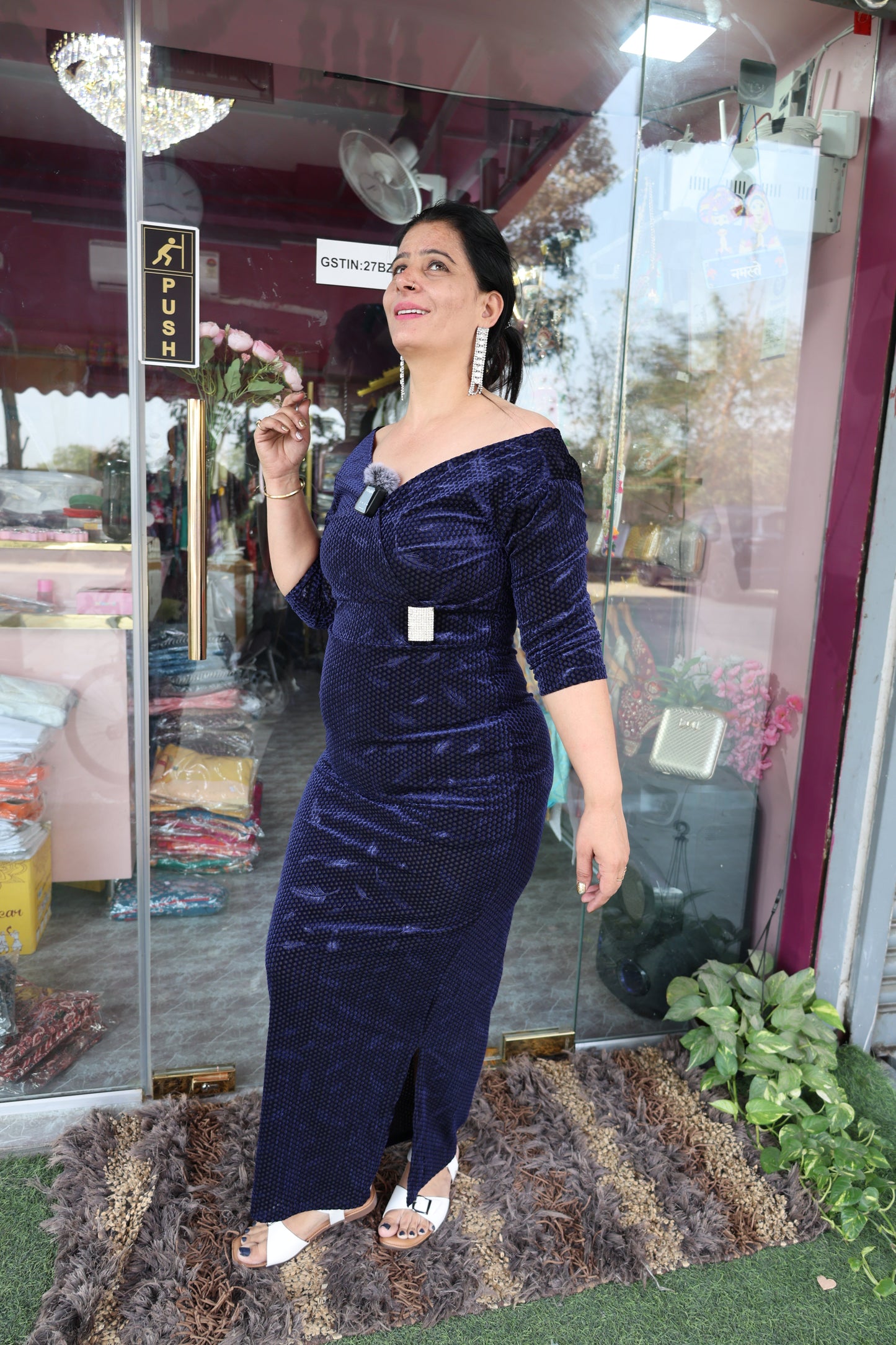 Imported Fabric Off-Shoulder Dress | Sleek Slits | Premium Velvet | Har Pal Fashionable