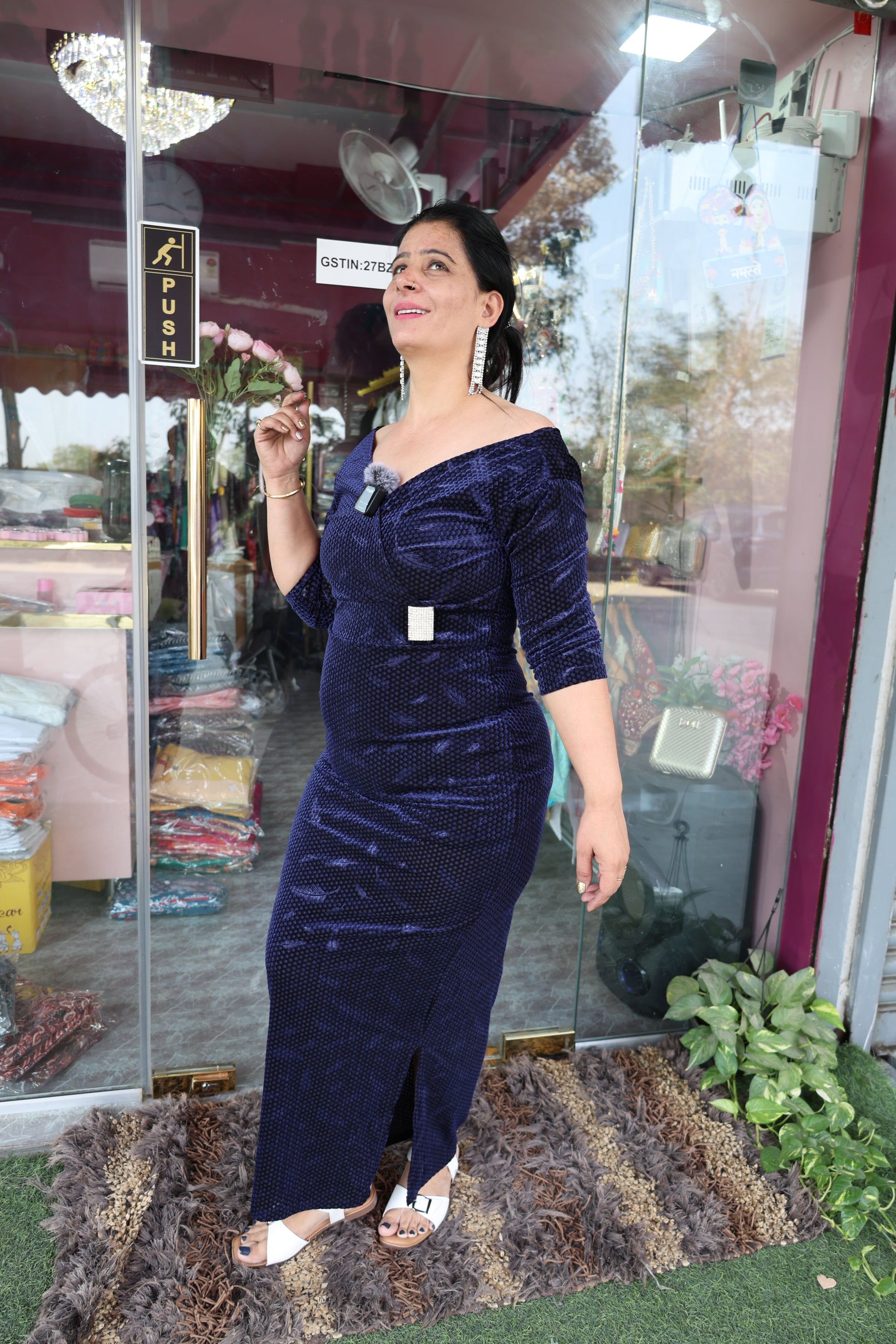 Imported Fabric Off-Shoulder Dress | Sleek Slits | Premium Velvet | Har Pal Fashionable