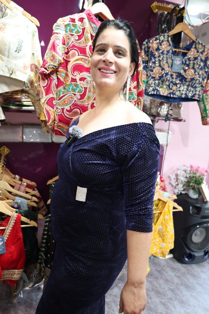 Imported Fabric Off-Shoulder Dress | Sleek Slits | Premium Velvet | Har Pal Fashionable