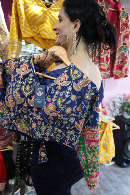 Premium Maheshwari Silk Blouse – Fully Embroidered with Multi-Color Detailing - Har Pal Fashionable