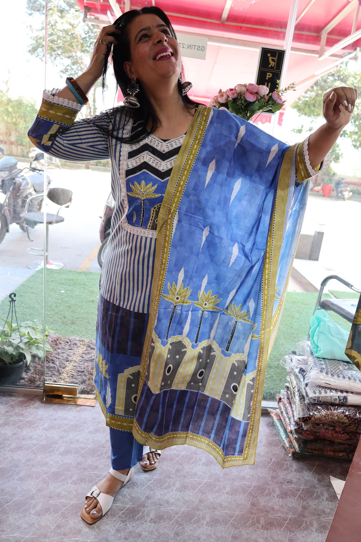 Mulmul Cotton Straight Cut Suit | Braj Bhumi Print | Ethnic Elegance - Har Pal Fashionable