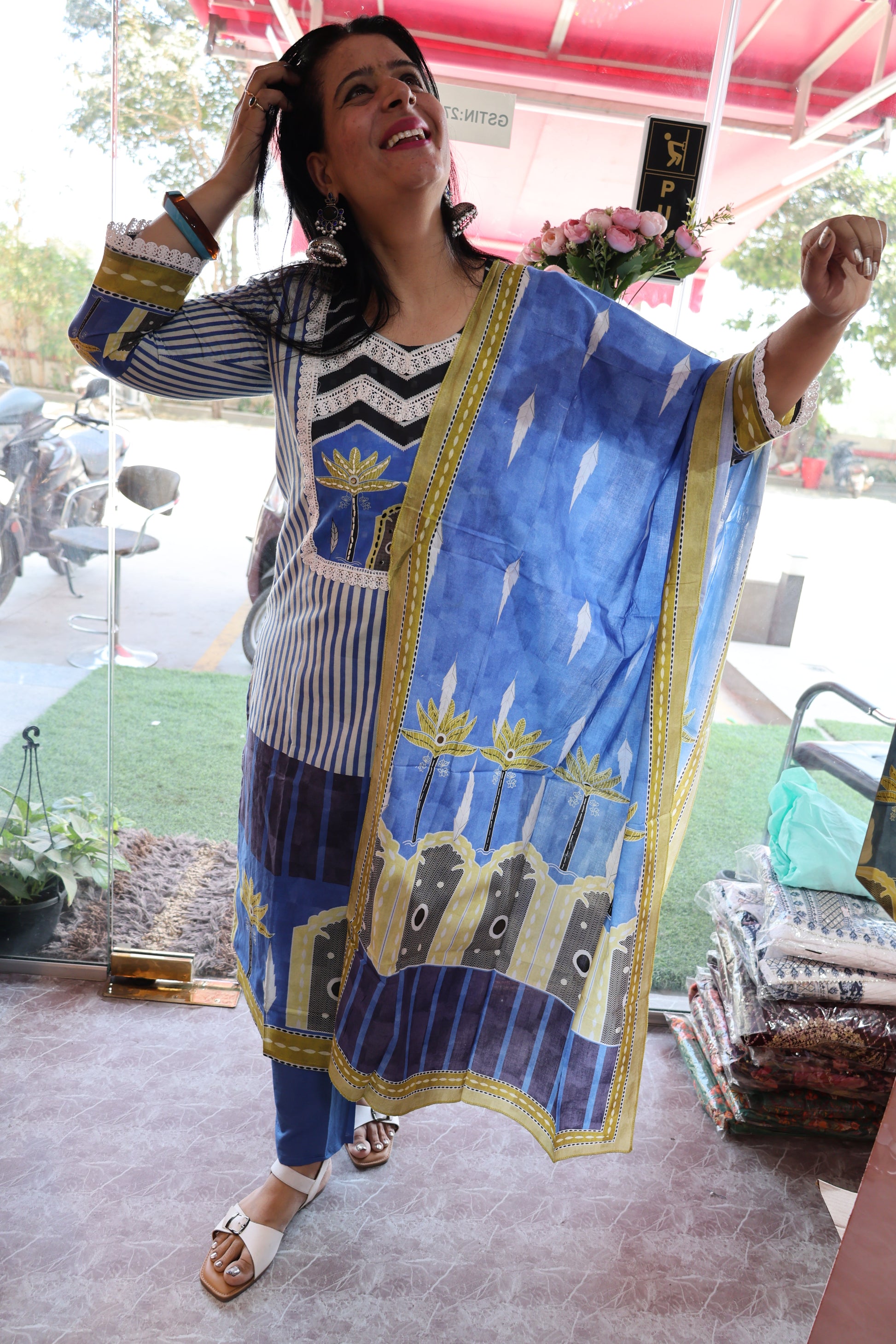 Mulmul Cotton Straight Cut Suit | Braj Bhumi Print | Ethnic Elegance - Har Pal Fashionable
