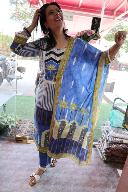 Mulmul Cotton Straight Cut Suit | Braj Bhumi Print | Ethnic Elegance - Har Pal Fashionable