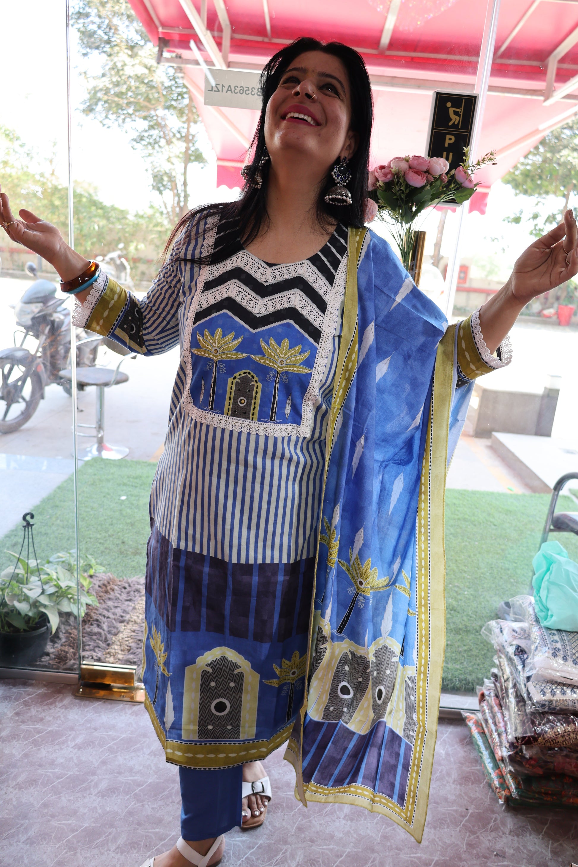 Mulmul Cotton Straight Cut Suit | Braj Bhumi Print | Ethnic Elegance - Har Pal Fashionable