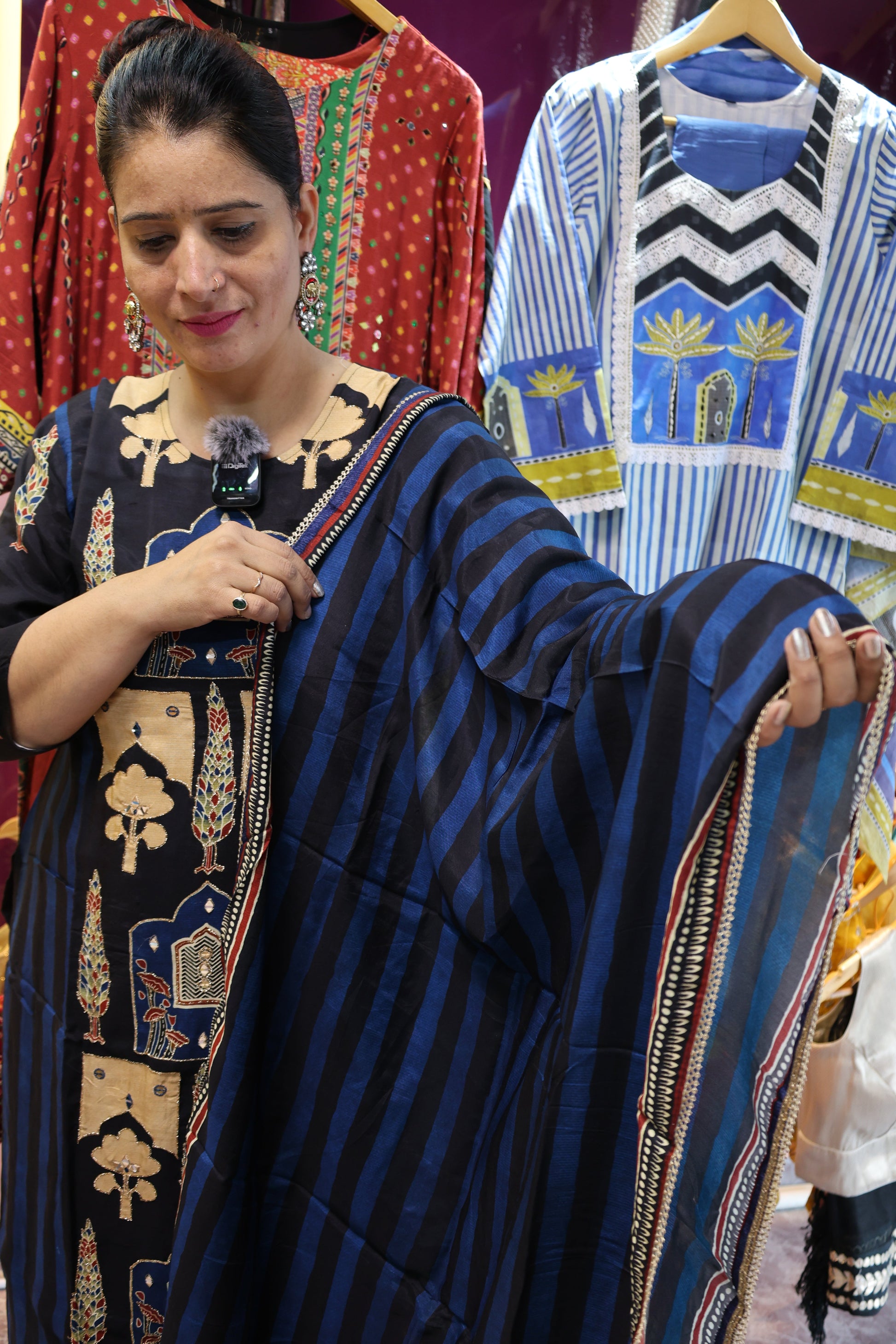 Premium Maheshwari Silk Suit | Digital Braj Bhumi Print & Glitter Work | Straight Cut Elegance - Har Pal Fashionable