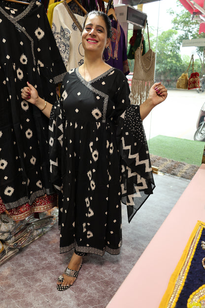 Pure MulMul Cotton Angrakha Suit with Ikat Print with One Side Pocket | HarPalFashionable