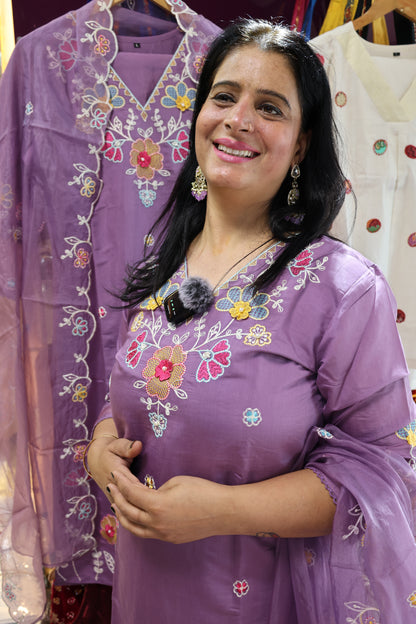Kurta & Pant is Purely on the Russian Silk. Sleeves & Dupatta is on Tissue Fabric.  Appliqué and Hand Work Detailing | HarPalFashionable