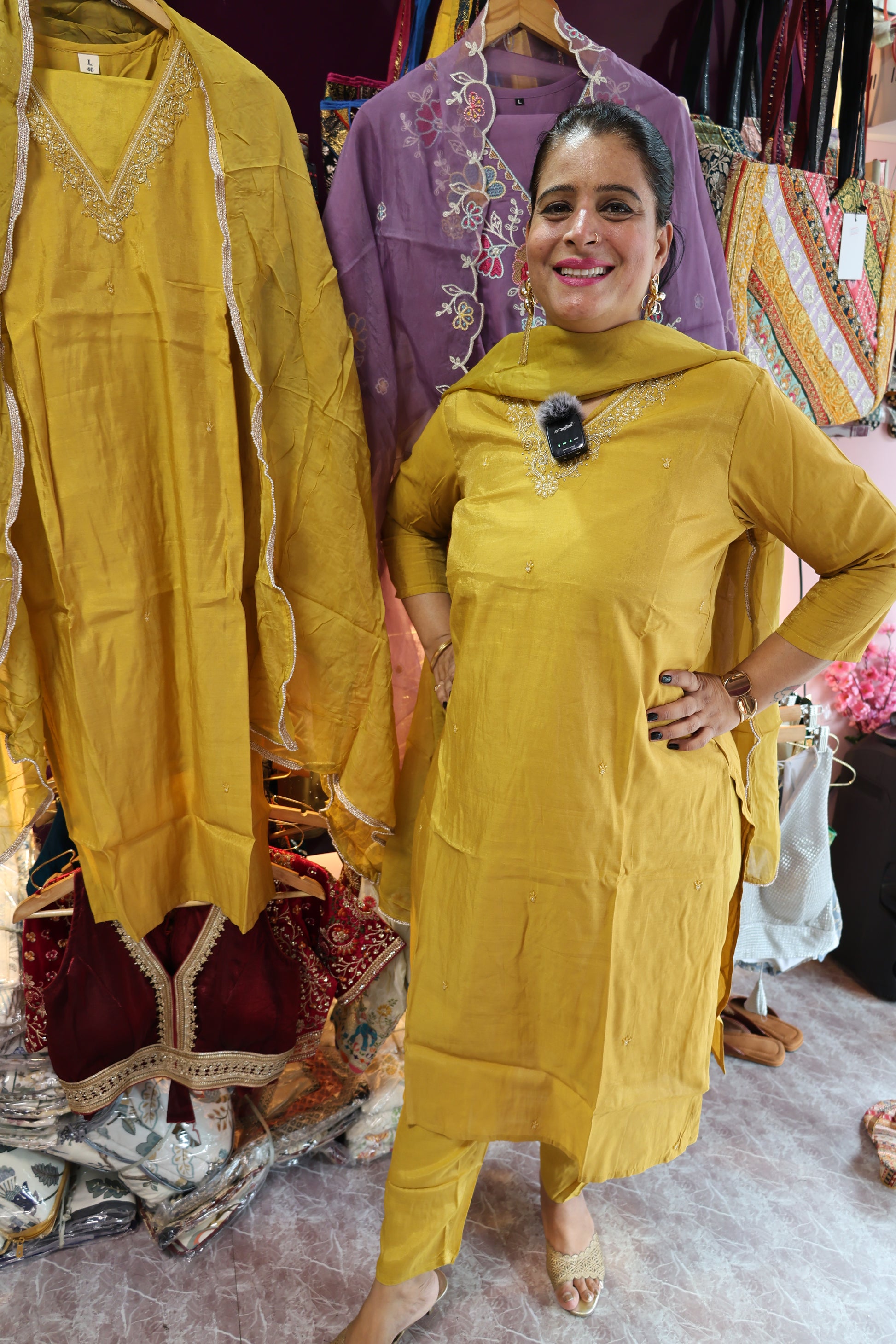 Pure Mul Chanderi Fabric Suit Set with Zardosi and Moti Work. Designer Suit on a Rust Golden Color | HarPalFashionable 