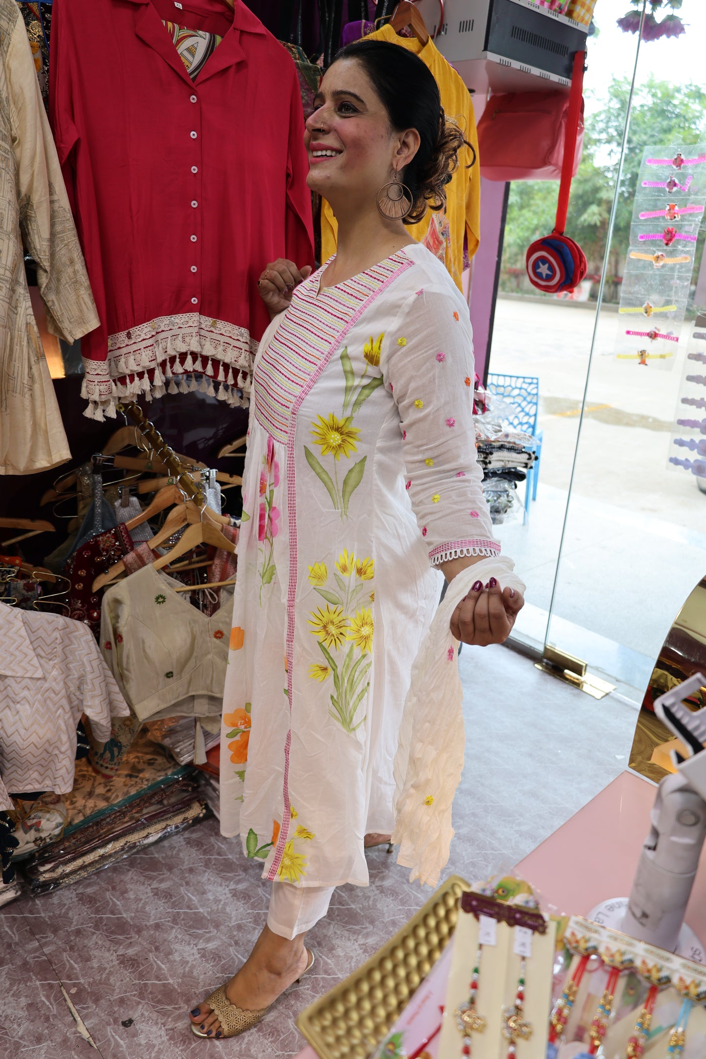 Pure Mul-Mul Cotton Fabric Suit Set, A Line Pattern along with Block Print and Hand Brush MultiThread Work | HAR PAL FASHIONABLE