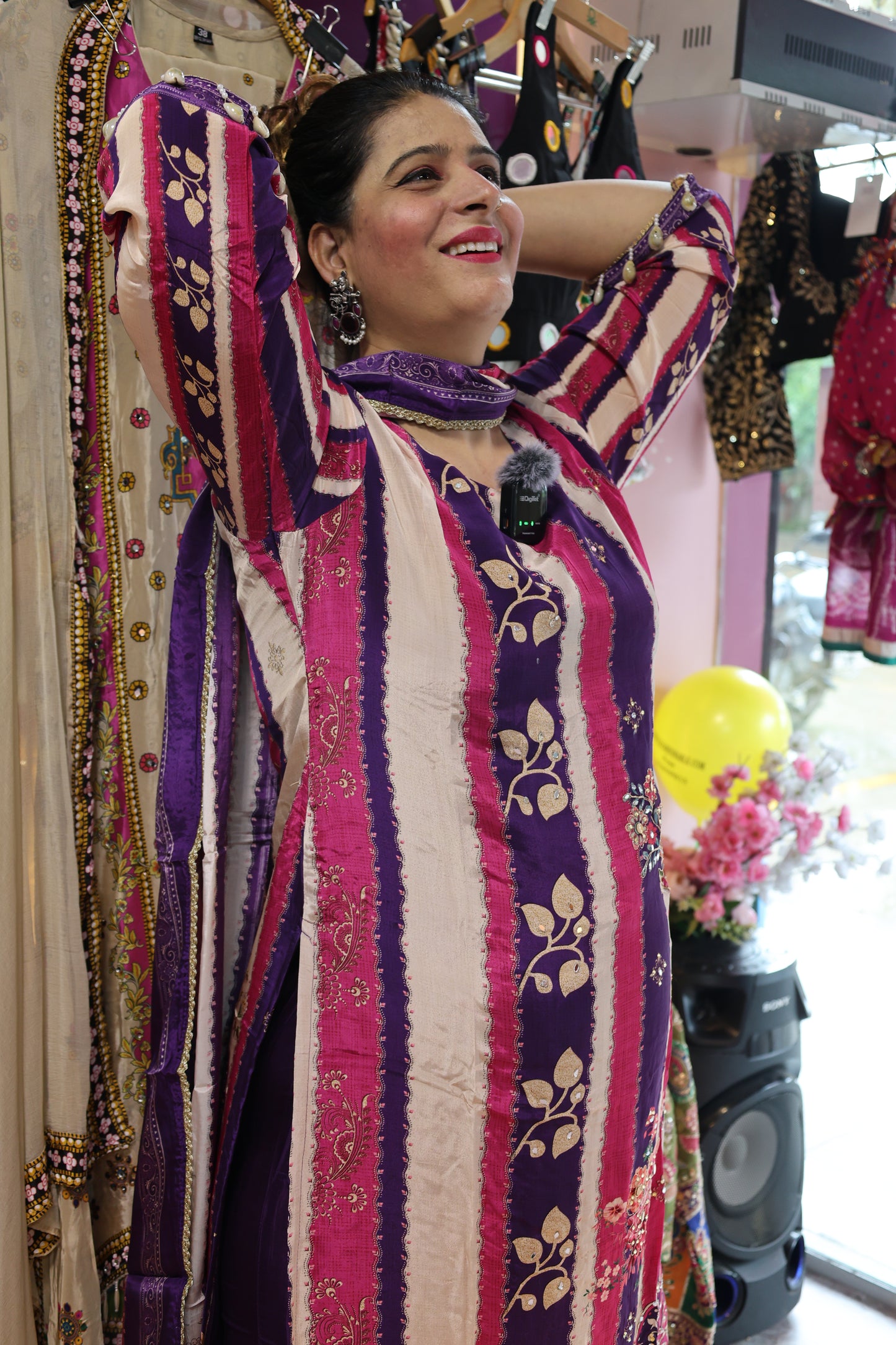 Premium Crepe Fabric, Digital Print Style with Real Mirror & Kodi Design Embellishment