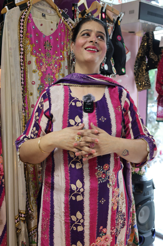 Premium Crepe Fabric, Digital Print Style with Real Mirror & Kodi Design Embellishment