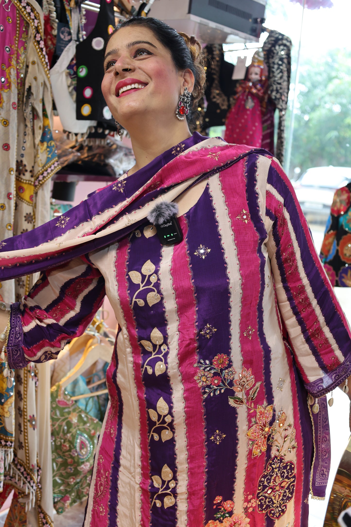 Premium Crepe Fabric, Digital Print Style with Real Mirror & Kodi Design Embellishment