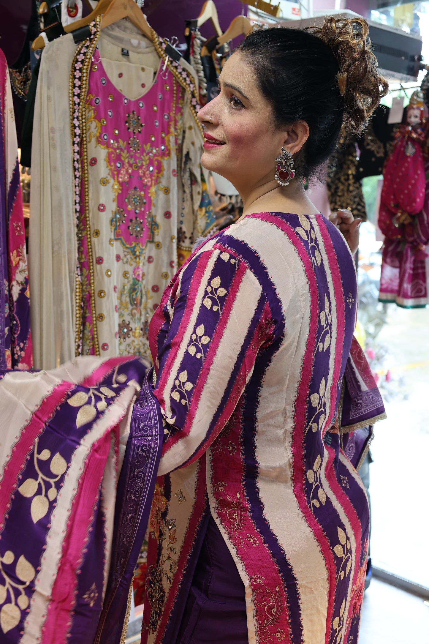 Premium Crepe Fabric, Digital Print Style with Real Mirror & Kodi Design Embellishment