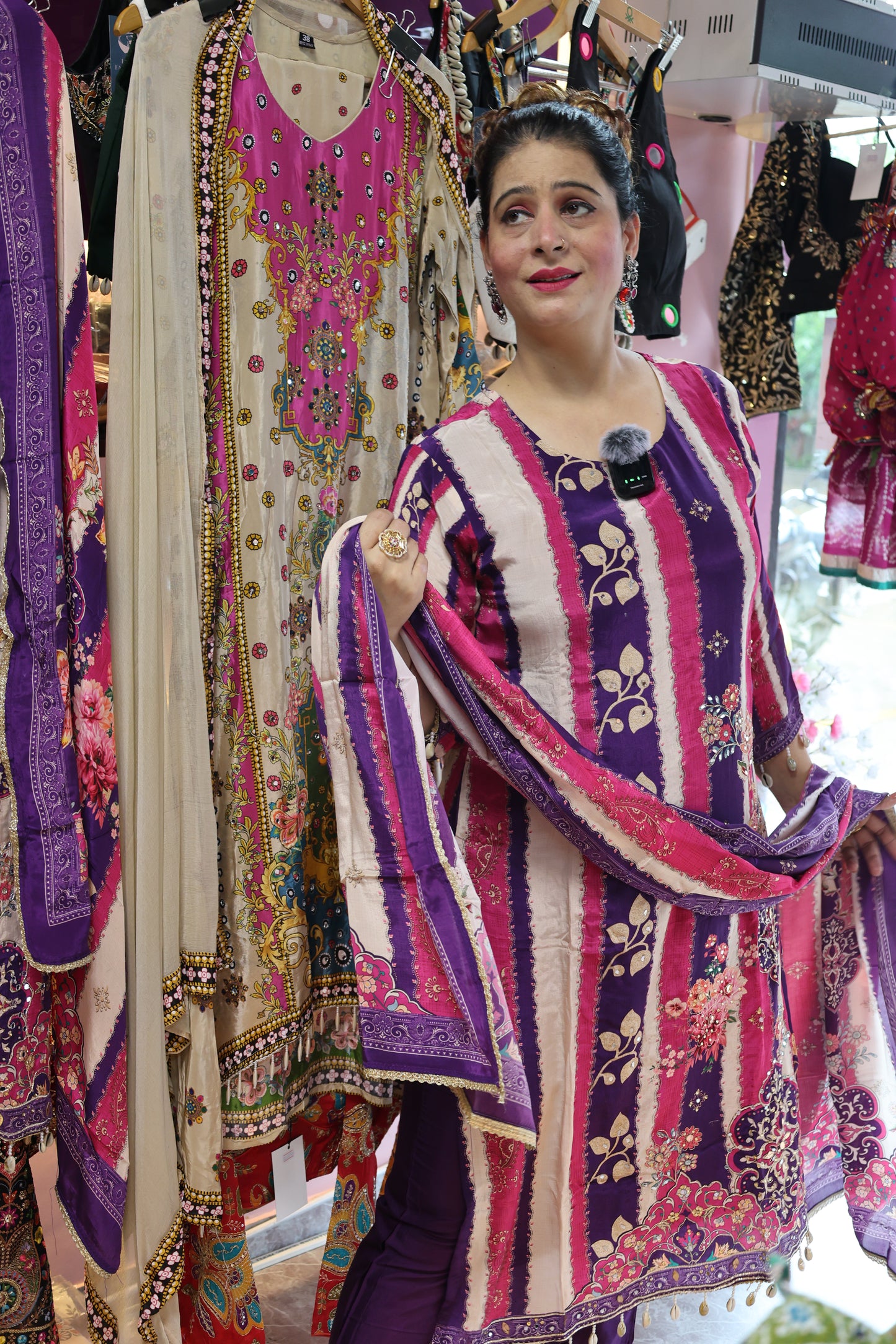 Premium Crepe Fabric, Digital Print Style with Real Mirror & Kodi Design Embellishment