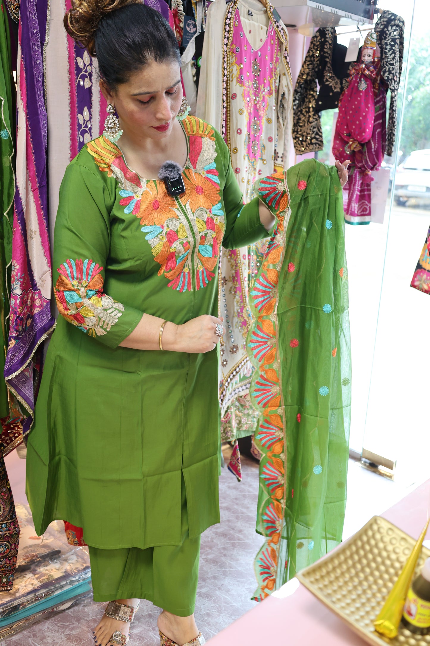 Premium Butter Muslin Soft Fabric, Fully Thread Work Embellished along with Plazzo and Two Sides Pockets