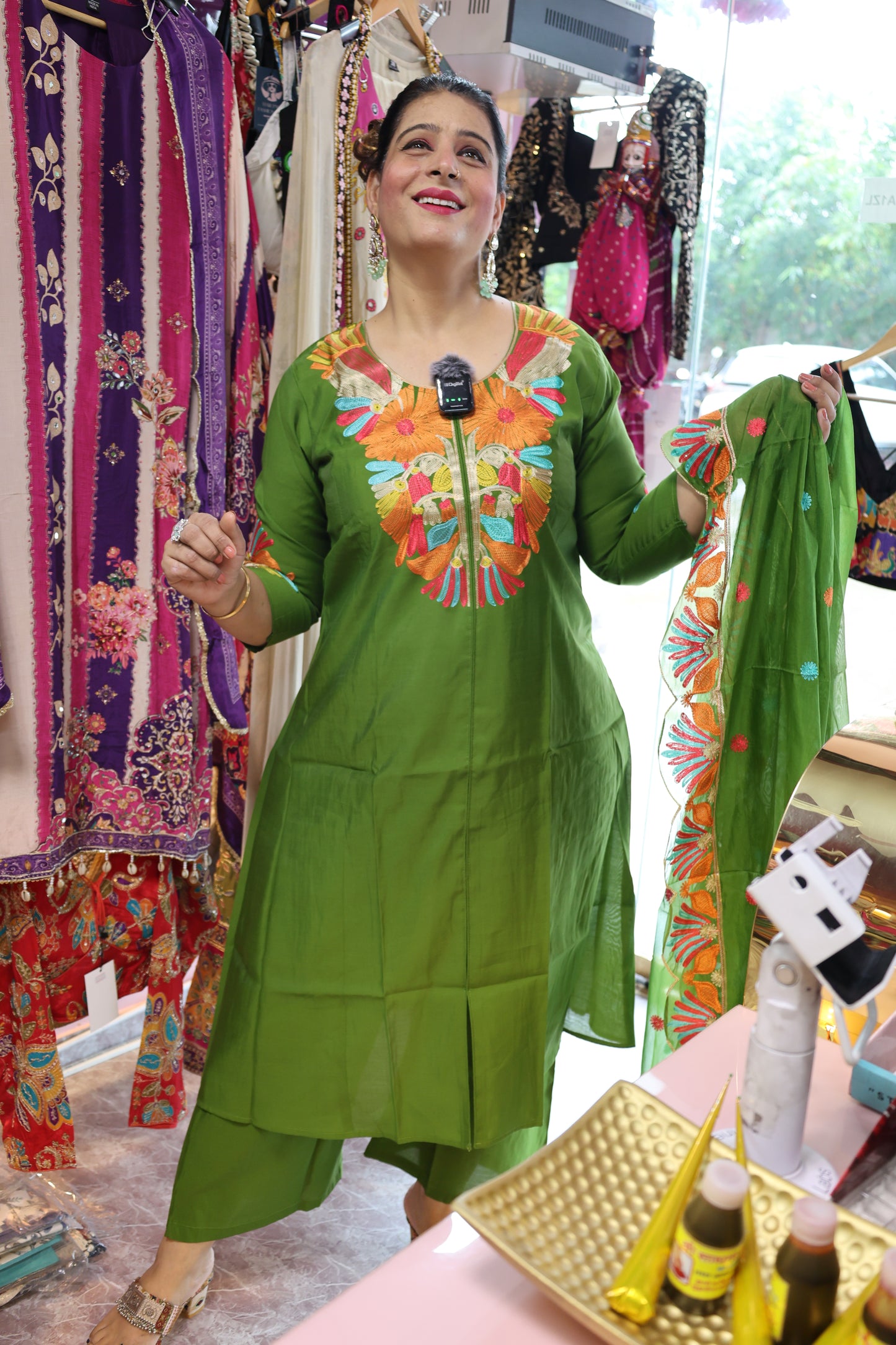Premium Butter Muslin Soft Fabric, Fully Thread Work Embellished along with Plazzo and Two Sides Pockets