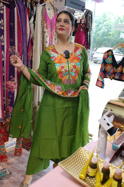 Premium Butter Muslin Soft Fabric, Fully Thread Work Embellished along with Plazzo and Two Sides Pockets