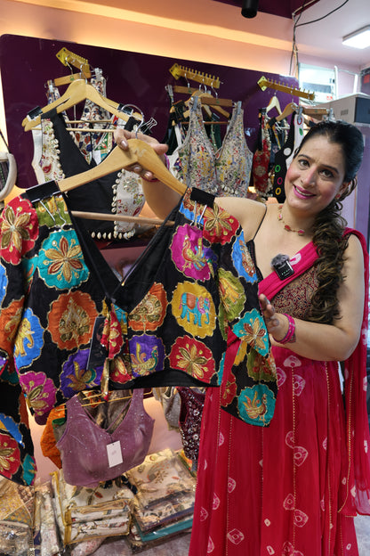 Crepe Fabric Embellished with Dora Work Multicolor Color