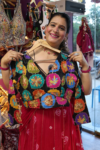 Crepe Fabric Embellished with Dora Work Multicolor Color