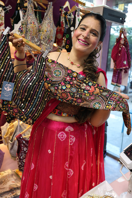 Crepe Fabric Embellished with Thread Detailing & Multicolor Color with Heavy Embroidery