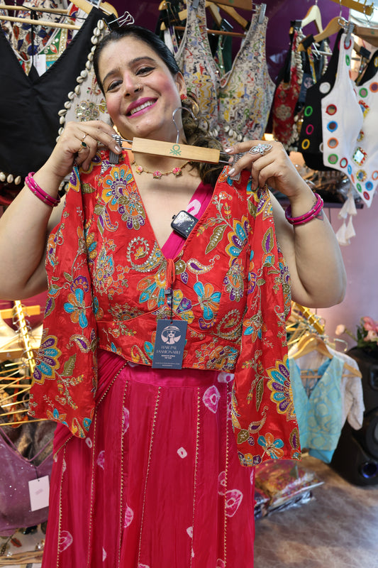 Crepe Fabric Heavy Embroidery Trendy Blouse with Multi Color Design