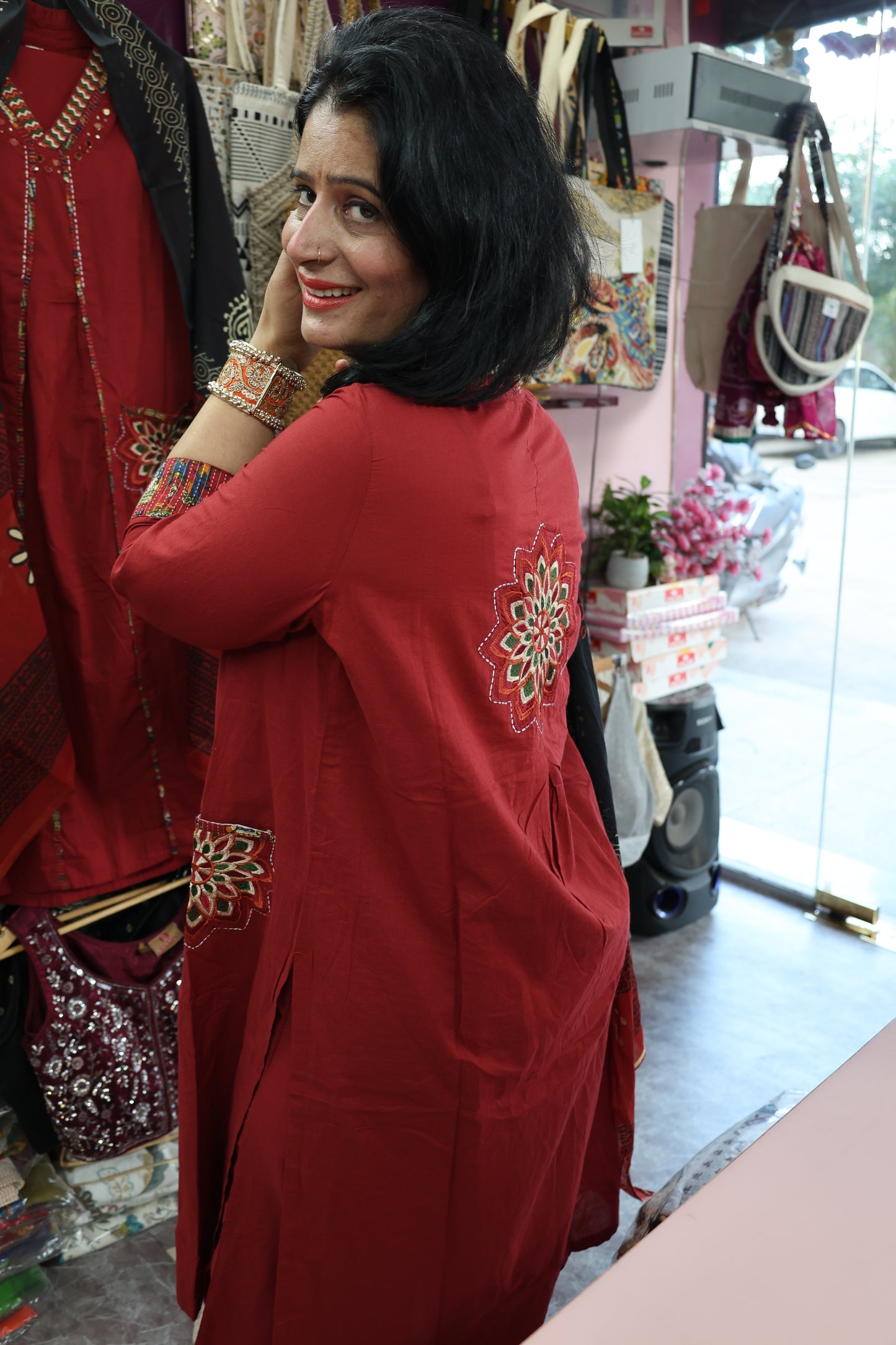 Trendy Premium Cotton Appliqué and Patch Work Detailing Suit Set along with Jaipuri Block Print Dupatta with real mirror