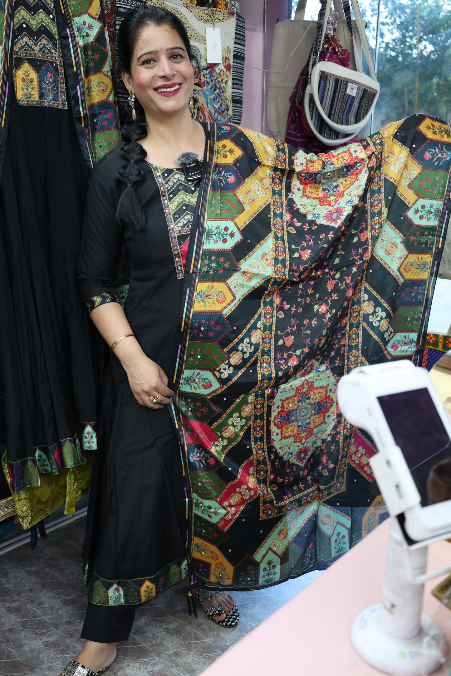 Pure Muslin Fabric - Full Flair Anarkali Embroidery Suit with a beautiful real mirror dupatta