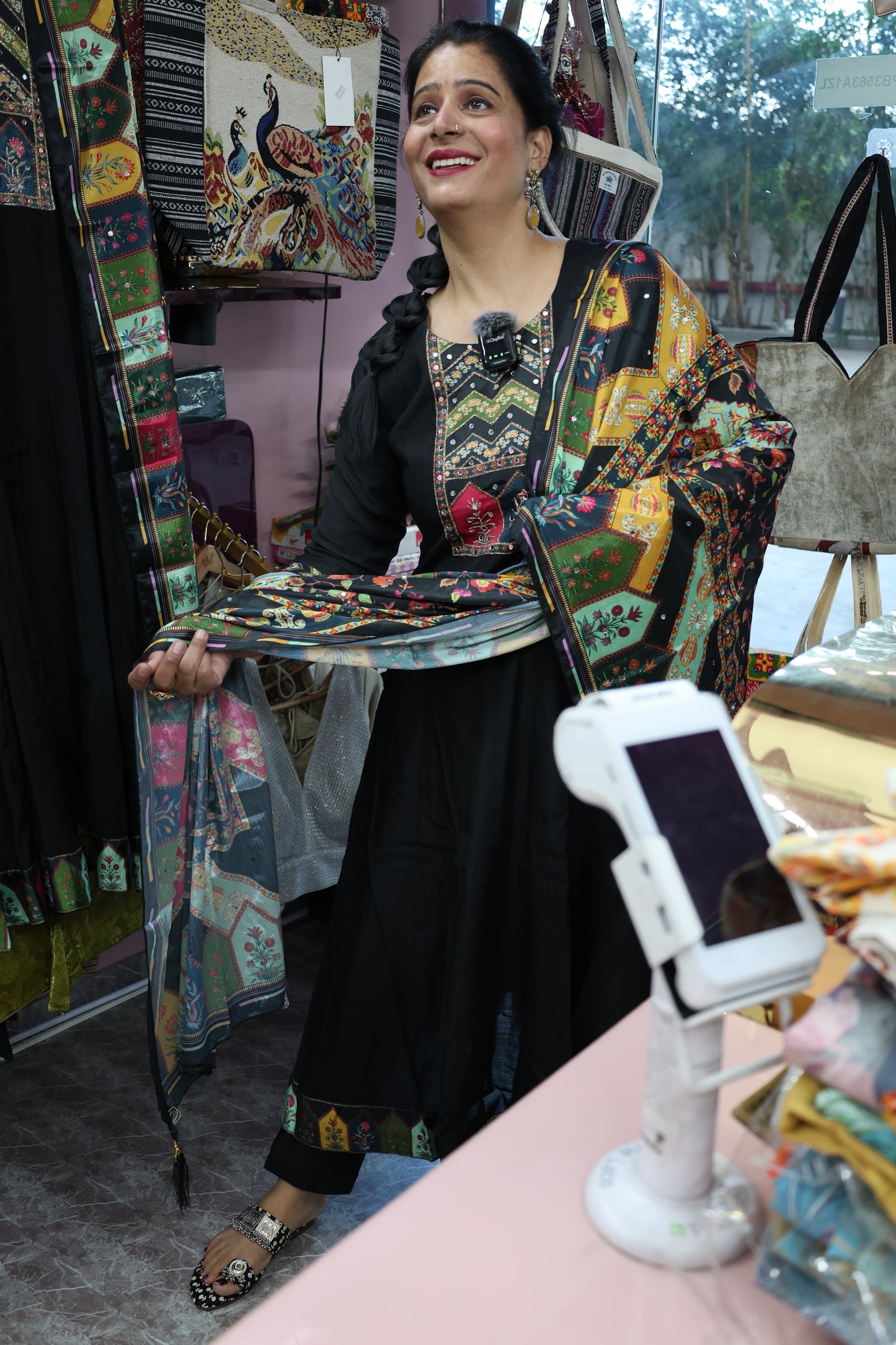 Pure Muslin Fabric - Full Flair Anarkali Embroidery Suit with a beautiful real mirror dupatta