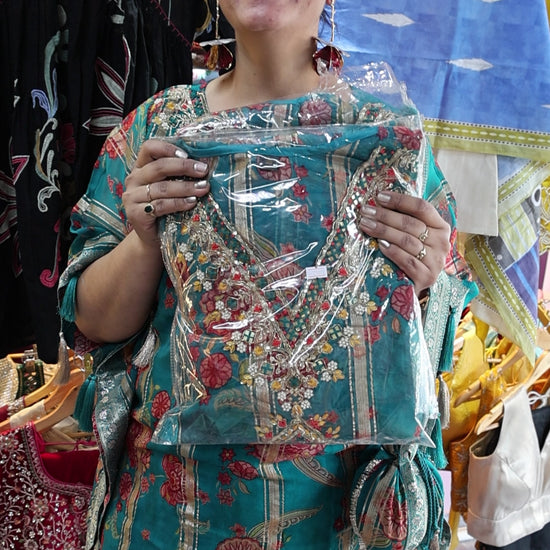 Tissue Organza Embroidered Kaftan with Potli – Kalamkari Print & Dhoti Pants - Har Pal Fashionable