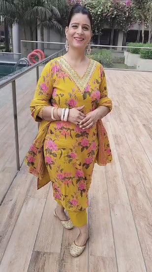 Yellow Premium Mul-Mul Kalamkari Suit – Straight Cut Ethnic Wear - Har Pal Fashionable