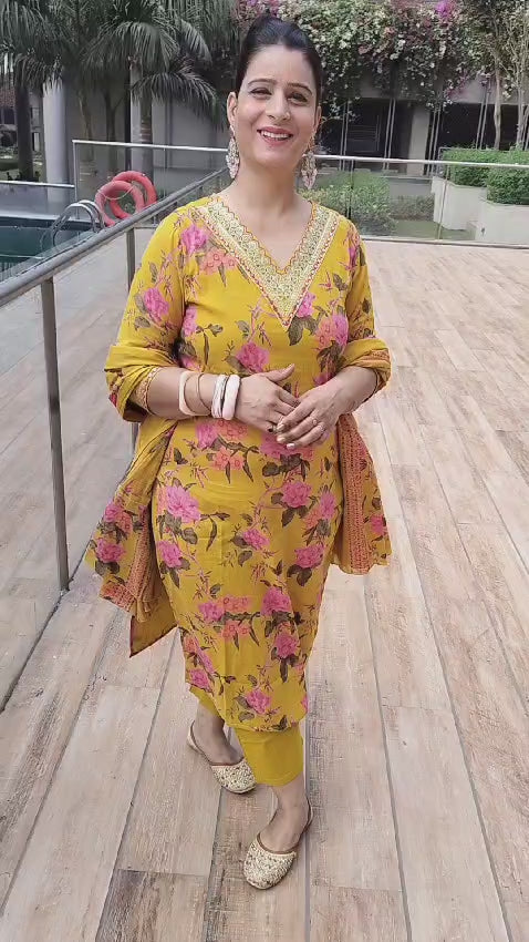 Yellow Premium Mul-Mul Kalamkari Suit – Straight Cut Ethnic Wear - Har Pal Fashionable