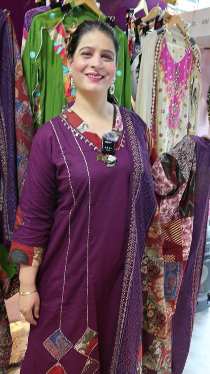 Flex Cotton Trendy Suit. Embellished with Tassels, Appliqué & Katha Thread Work