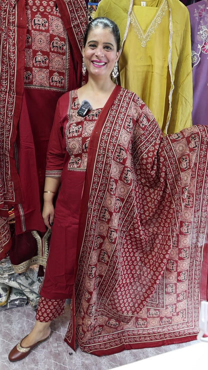 Pure Cotton Suit Set on the Sabyasachi Print, Beautiful Dupatta Full Length. Mandala + Sabyasachi and Real Mirror Work Detailing
