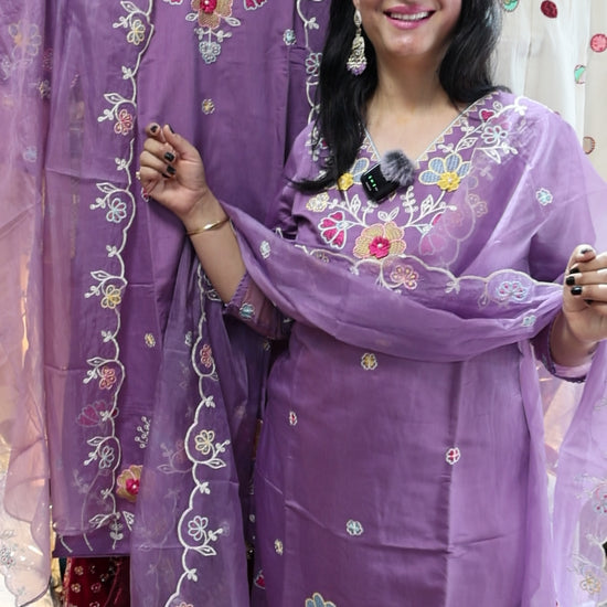 Kurta & Pant is Purely on the Russian Silk. Sleeves & Dupatta is on Tissue Fabric.  Appliqué and Hand Work Detailing | HarPalFashionable