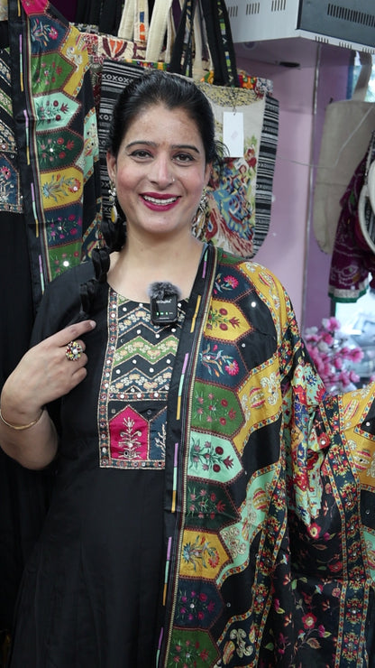 Pure Muslin Fabric - Full Flair Anarkali Embroidery Suit with a beautiful real mirror dupatta