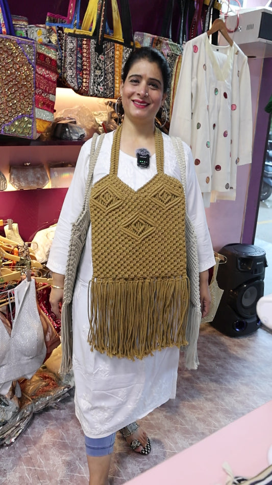 Macrame Boho Shoulder Bag Cotton Cord Weaving Bag