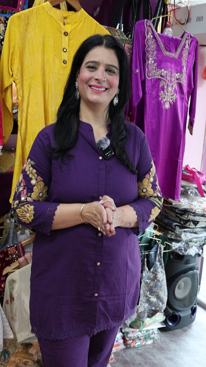 Flex Cotton Trendy Co-ord Set with Fully Hand embroidery Work
