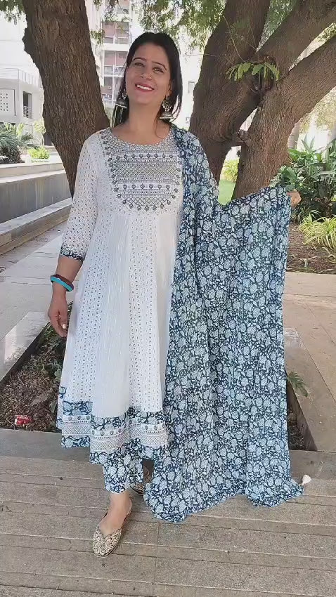 Premium Cotton Anarkali Suit – Hakuba Cum Schiffli Embroidery - Har Pal Fashionable