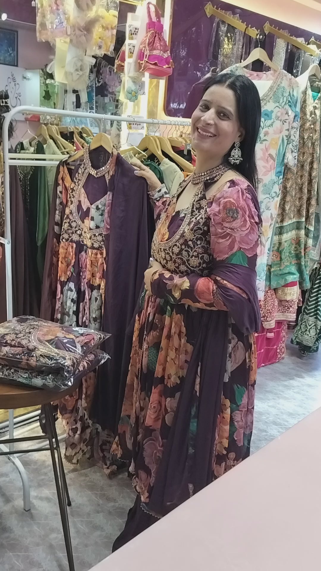 Chinon Indo-Western Suit – Kalamkari Print with Silk Sharara Pants - Har Pal Fashionable