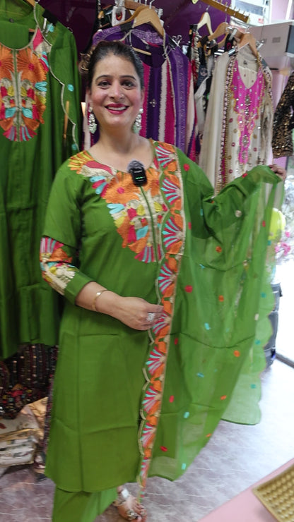 Premium Butter Muslin Soft Fabric, Fully Thread Work Embellished along with Plazzo and Two Sides Pockets