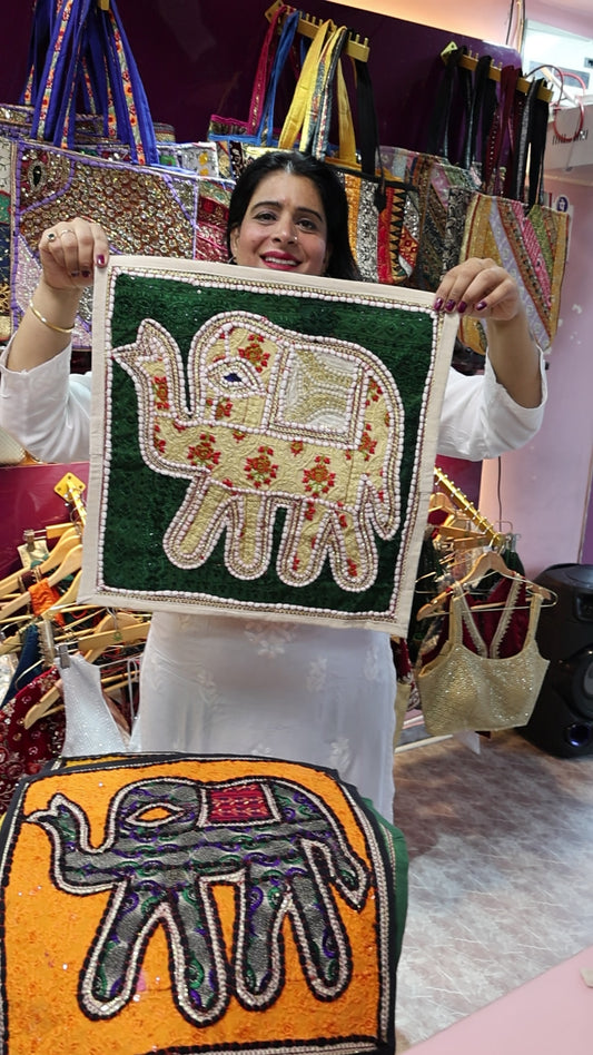 Jodhpuri Traditional Cushion Cover - Antique Patch & Hand Work Detailing