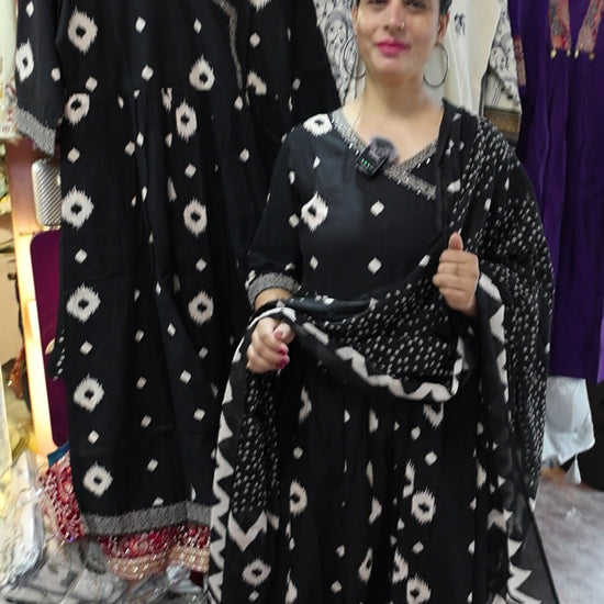Pure MulMul Cotton Angrakha Suit with Ikat Print with One Side Pocket | HarPalFashionable