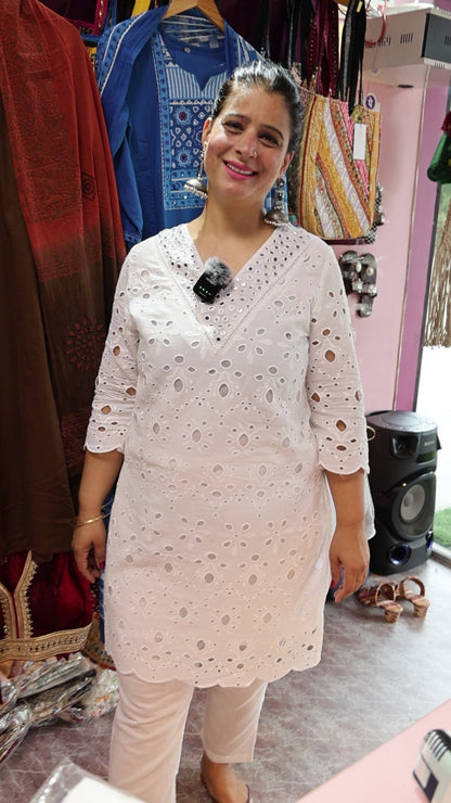 Pure Cotton MulMul Hakuba Chickenkari Trendy Co-ord Sets - Mirror Work and Both Side Pocket