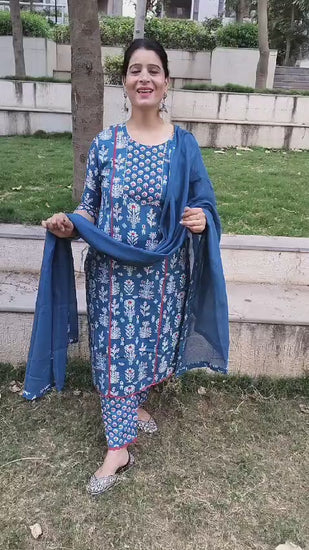 Indigo Pure Cotton Jaipuri Suit – Butta Print | Casual & Comfortable Ethnic Wear - Har Pal Fashionable