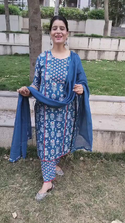 Indigo Pure Cotton Jaipuri Suit – Butta Print | Casual & Comfortable Ethnic Wear - Har Pal Fashionable