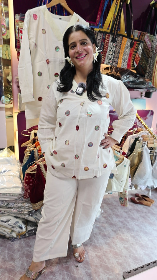 Mul Flex Cotton Stylish Co-ord set - Handwork & Applique Work