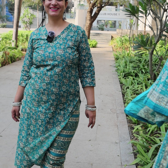Pure Cotton Straight Cut Suit | Kalamkari Print Kurta | Geometric Print Pant - Har Pal Fashionable
